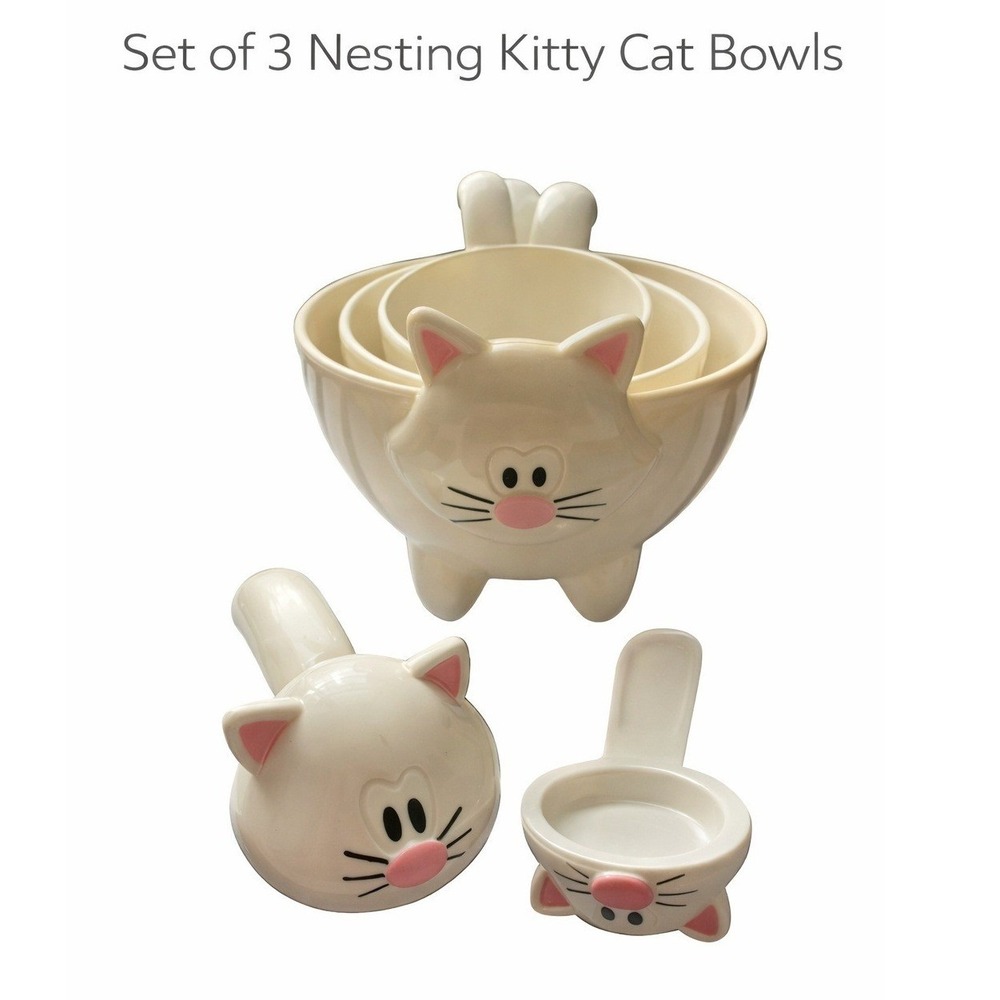 Nesting Kitty Cat Measuring Cups and Spoons Set 6pc‎ White Pink Black Kitchen